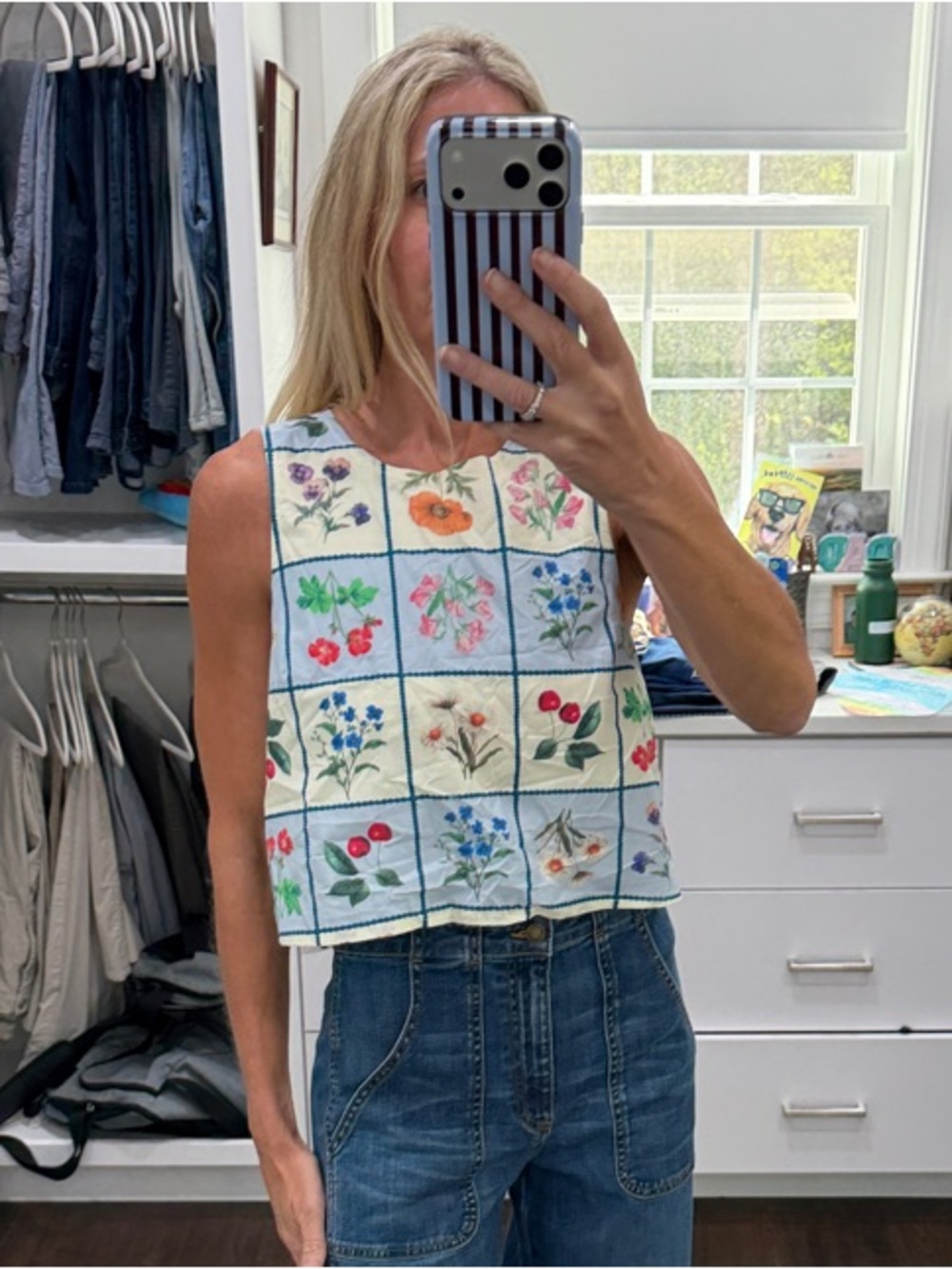 entro Multicolor Floral Patchwork Cropped Tank Top S